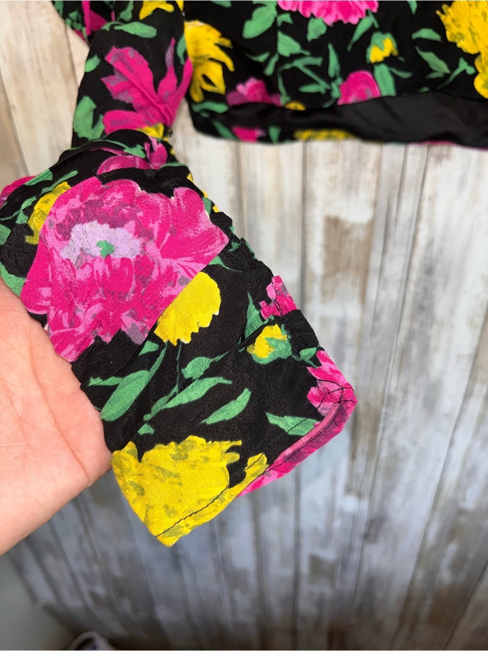 Zara Floral Ruched Sweetheart Neck Long Sleeve Crop Top Black M NWT - Picture 3 of 7